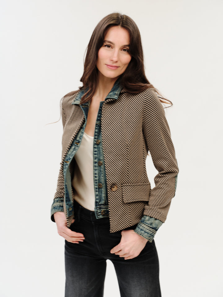 Tweed jacket with denim insert 