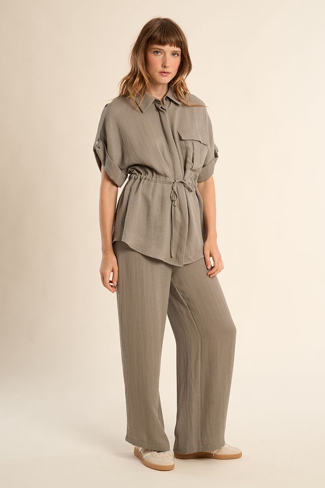 Olive Woven lastic Waist Pants-a-styledcollective