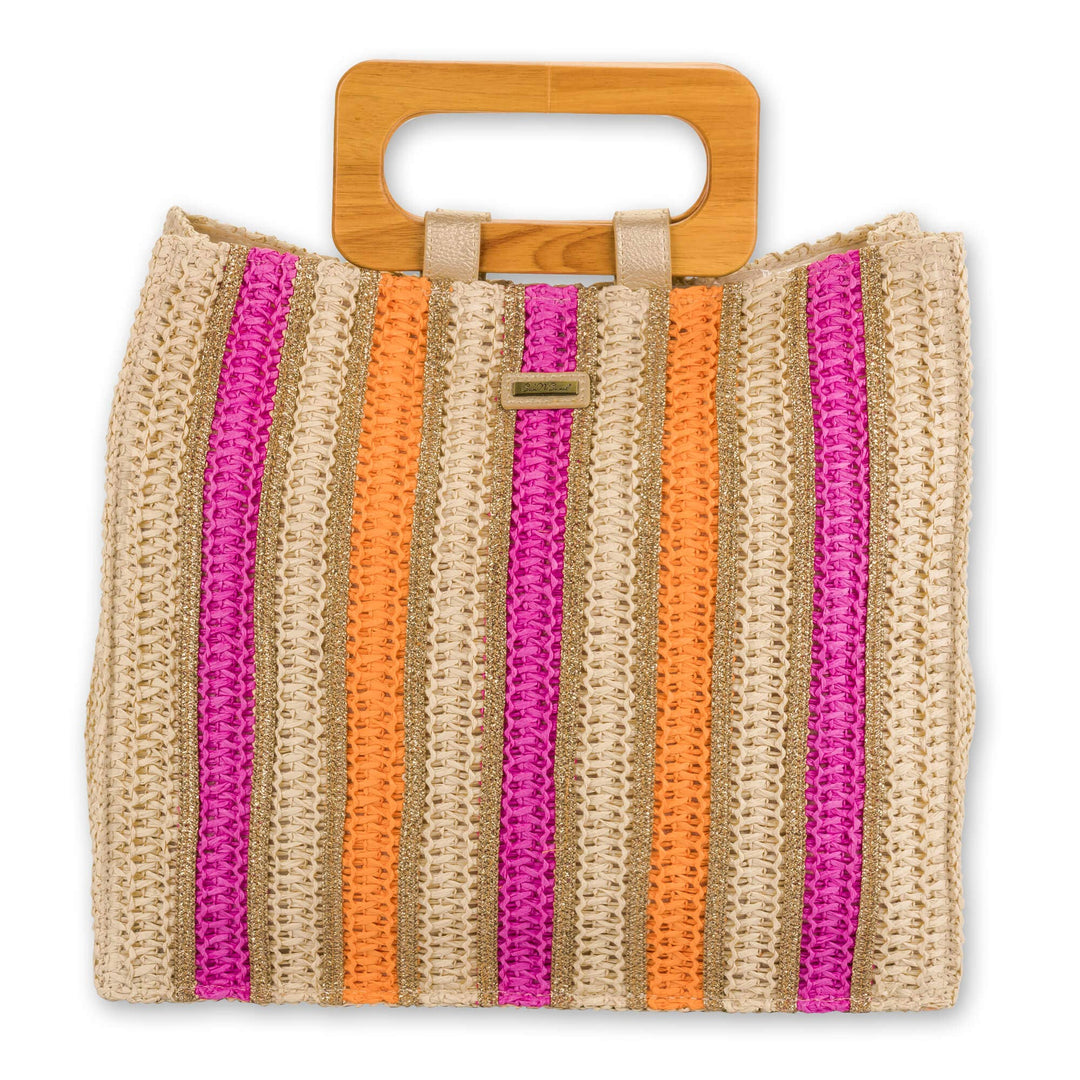 Pink and Orange Striped Tote Bag with Handle 
