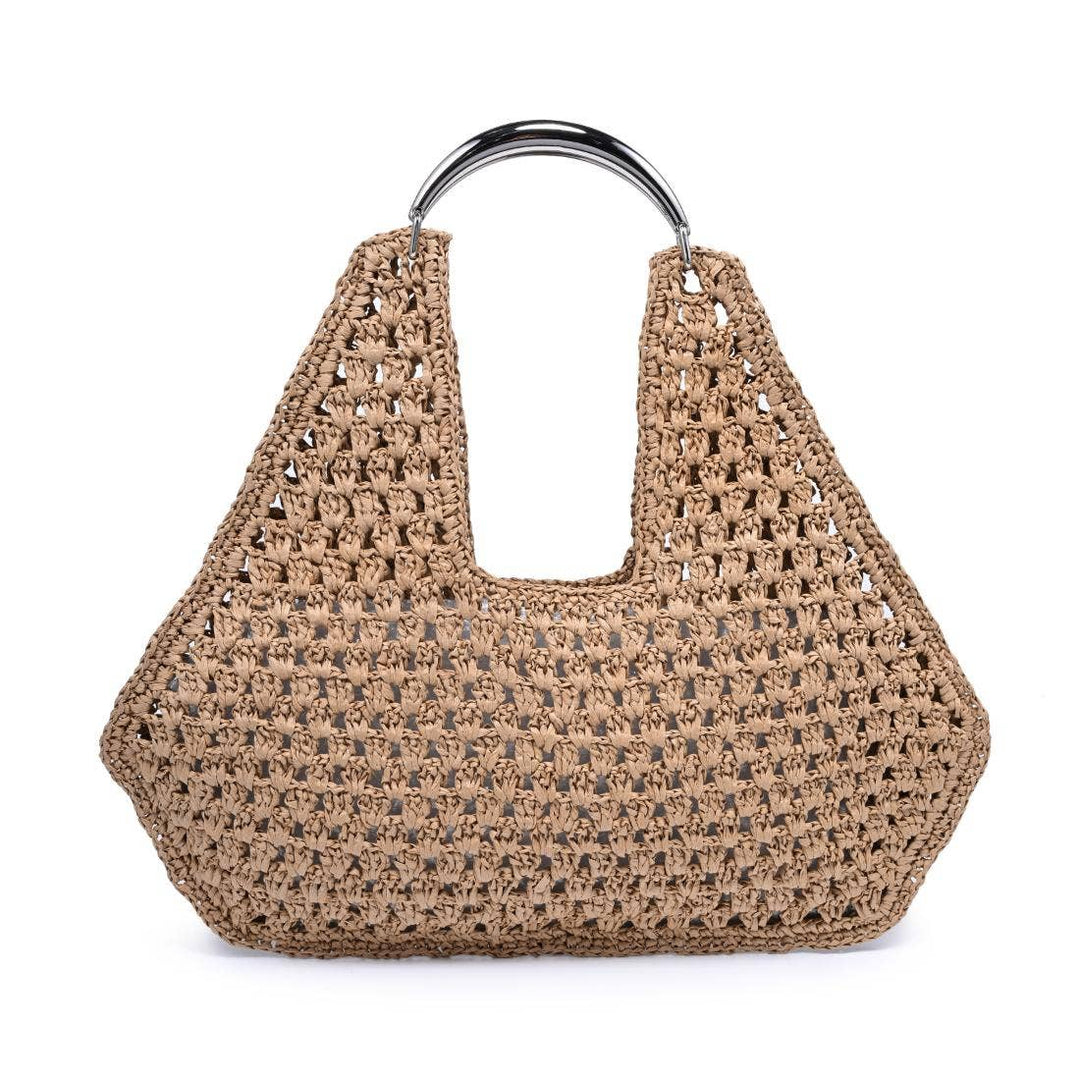 Rattan Hobo bag with silver handle
