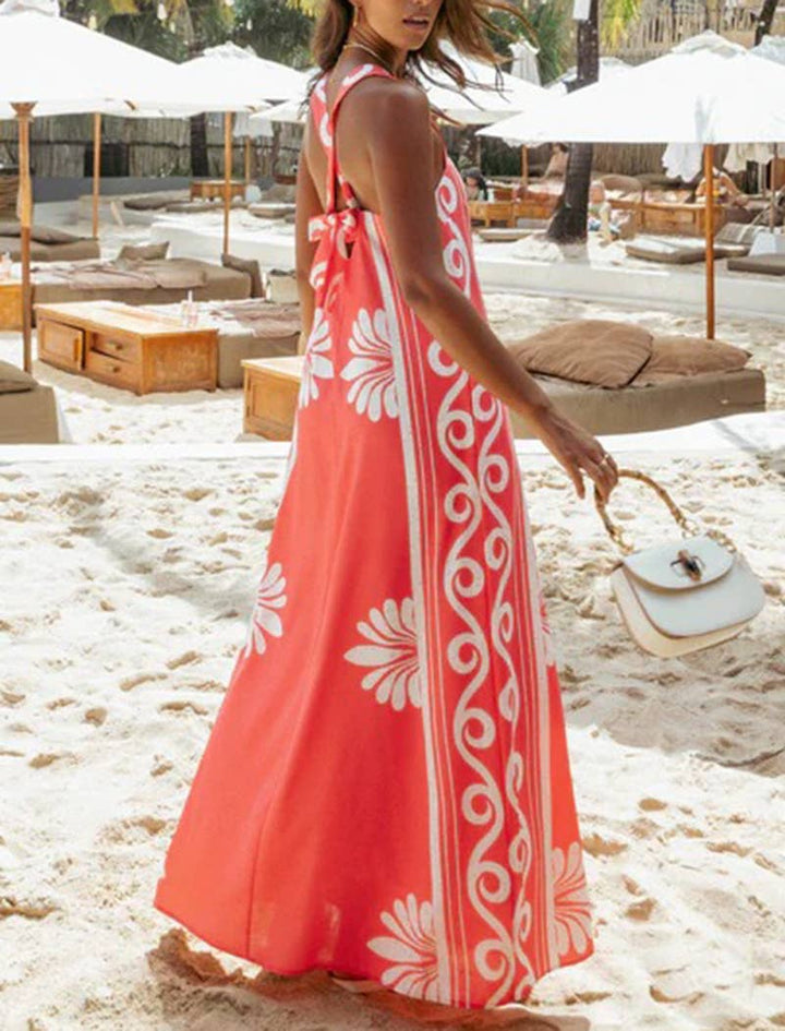 Red/White Summer Maxi Dress w/Straps 
