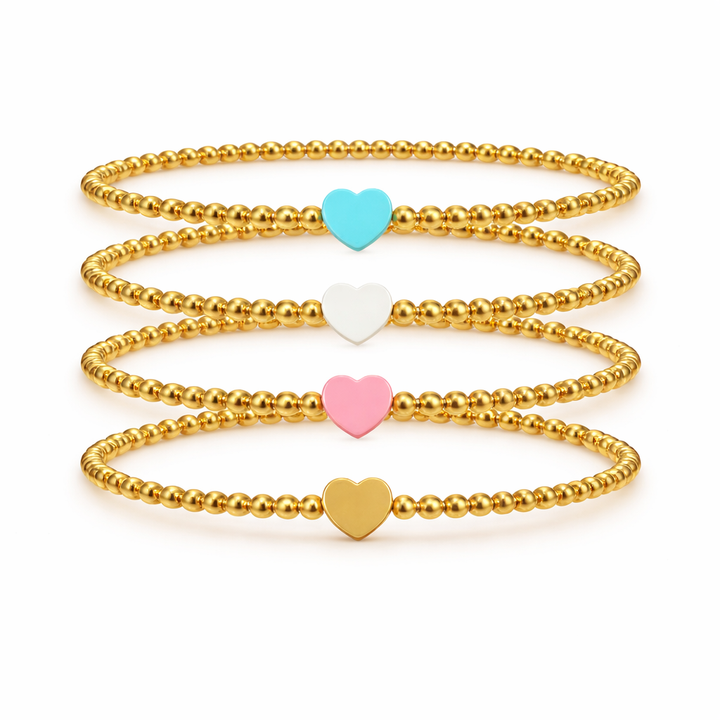 So Very Loved Heart Gold Beaded Stretch Bracelet-a-styledcollective