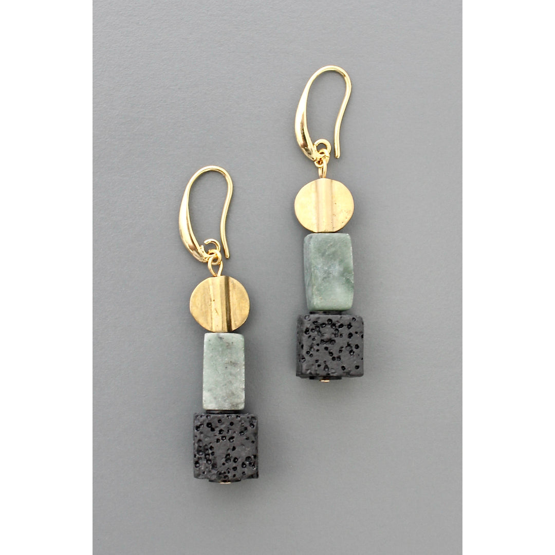 Hand made stone earrings green black gold 