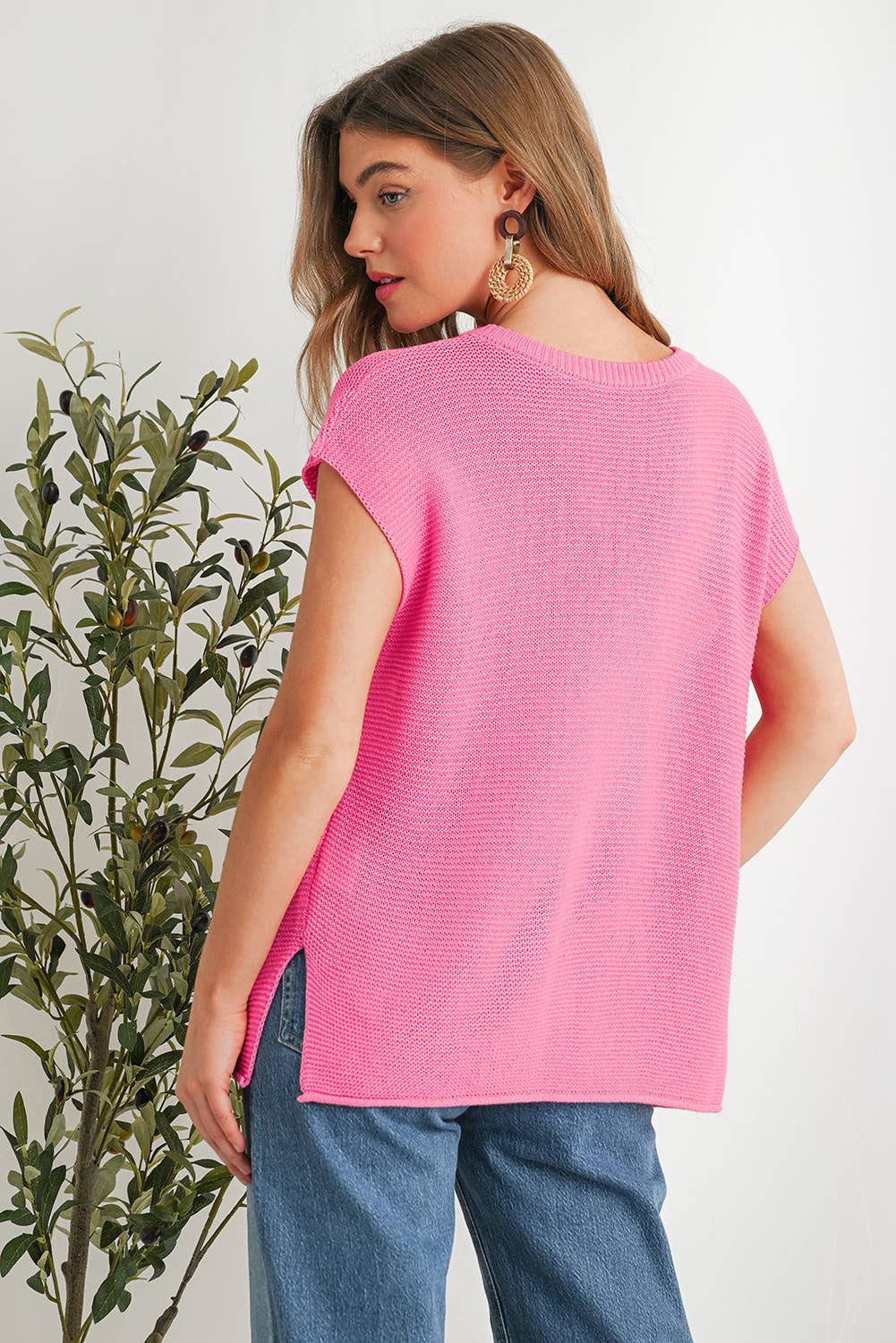 Pink Round Neck Sweater Top
