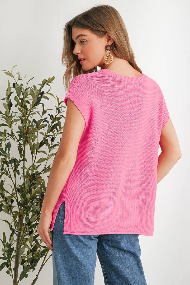 Pink Round Neck Sweater Top