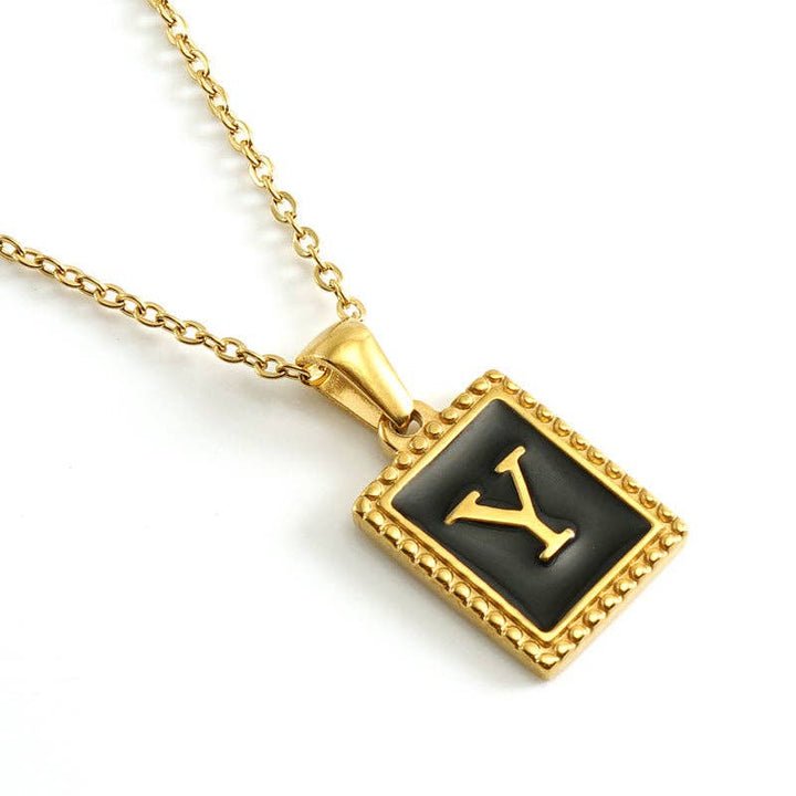 Black Initials 18K Gold Plated Pendant Necklace