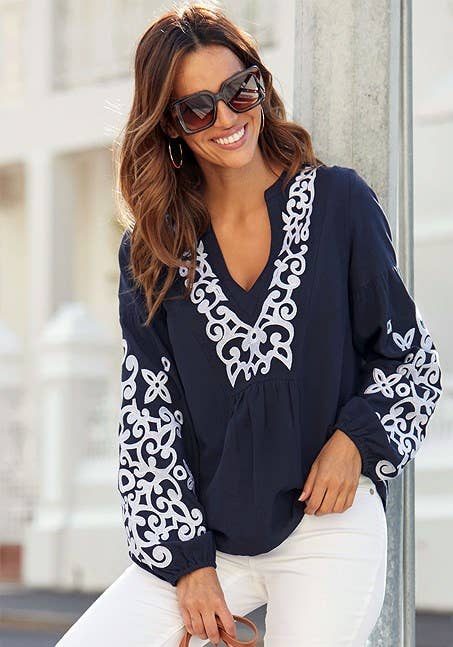 Embroidered Long Sleeve Blouse