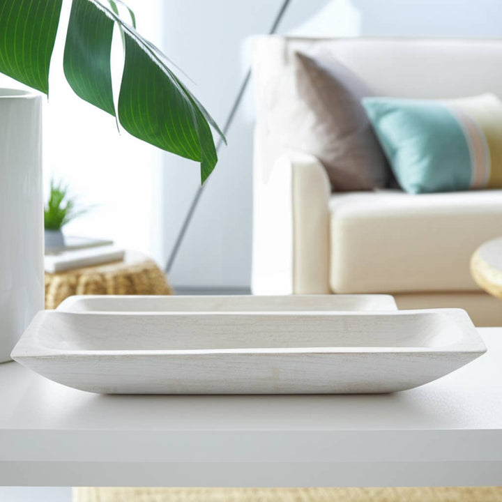 White Wooden Rectangular Coastal Trays (Set of 2)