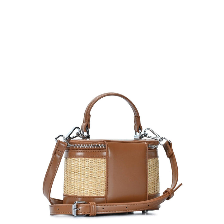 Mini Basket Rattan &amp; Camel Crossbody