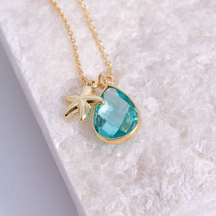 Starfish &amp; Glass Teardrop Necklace