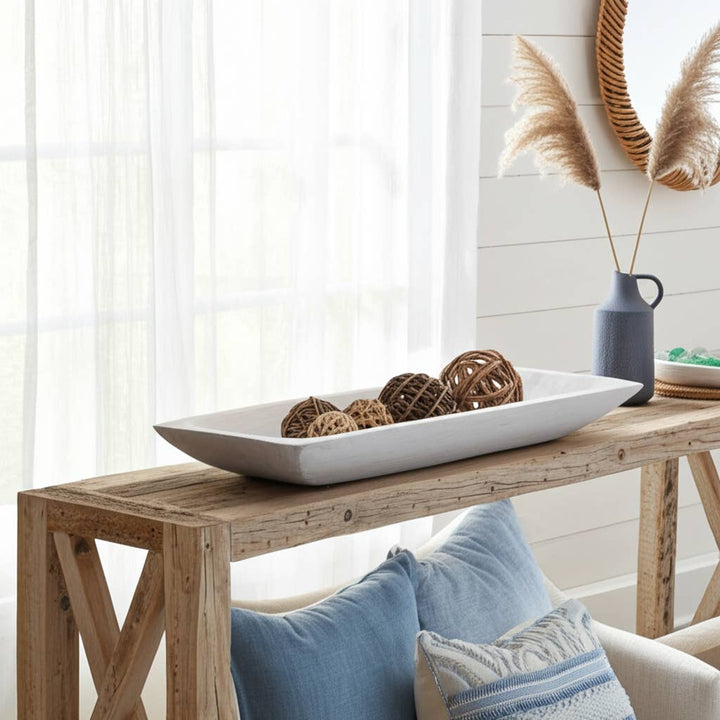 White Wooden Rectangular Coastal Trays (Set of 2)