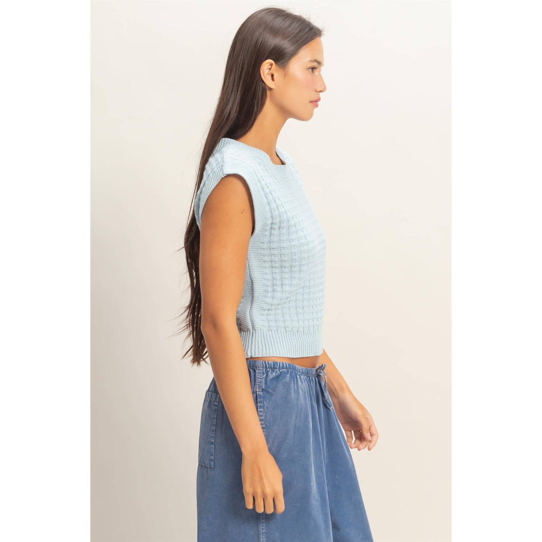 Red Textured Sleeveless Knit Top