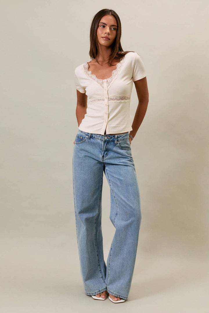 Lace trim Button Down Rib Top
