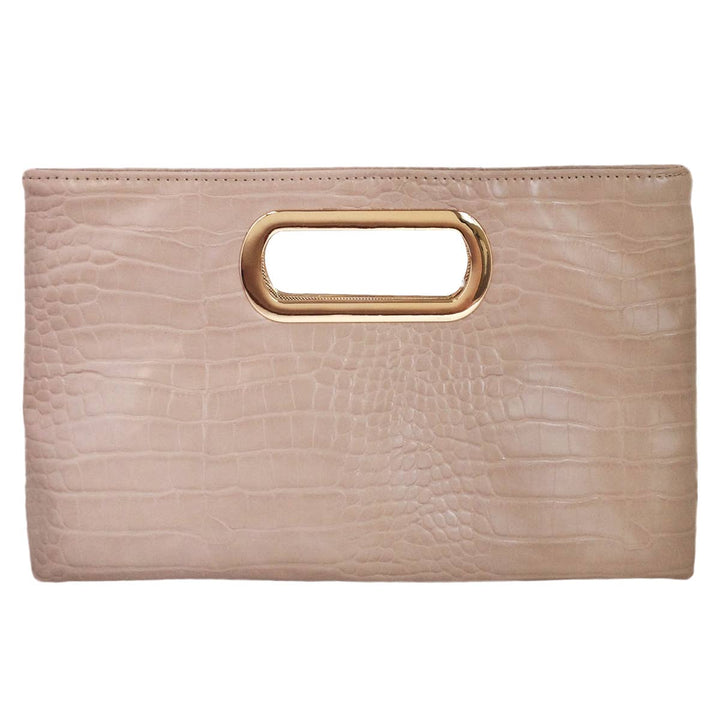 Leather Crocodile Top Handle Clutch