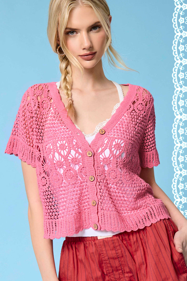Crochet Scallop Edge Button Down Cardigan