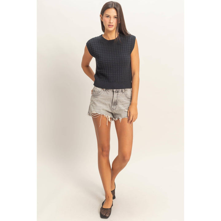 Red Textured Sleeveless Knit Top