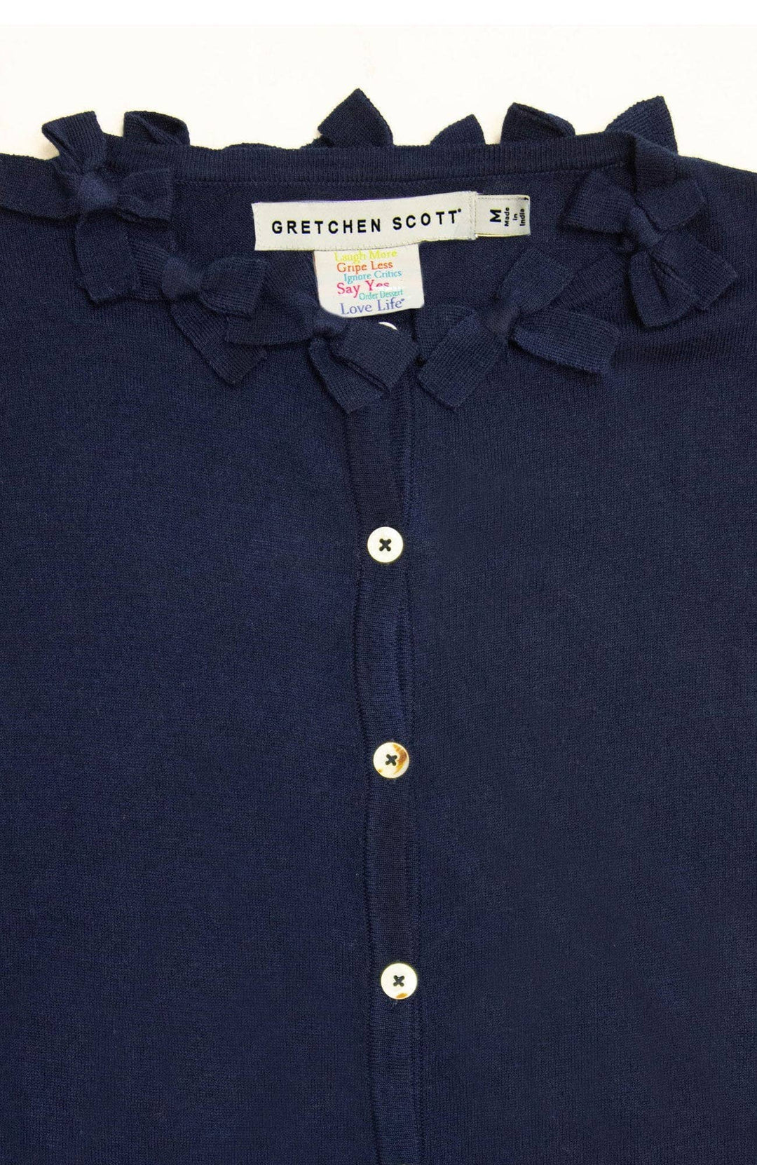 Navy Bow Trimmed Cardigan