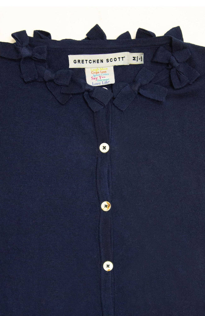 Navy Bow Trimmed Cardigan