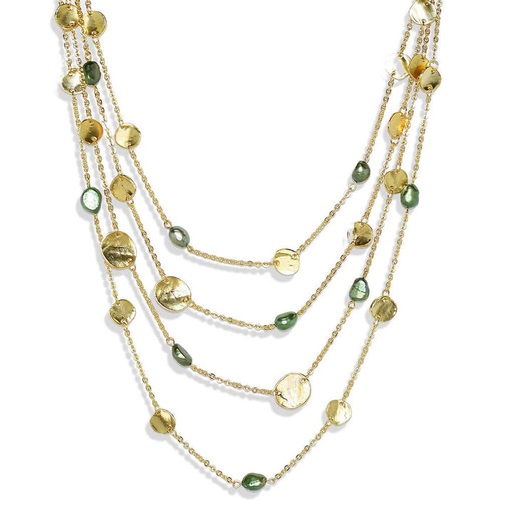 Coin and green pearl multi strand necklace