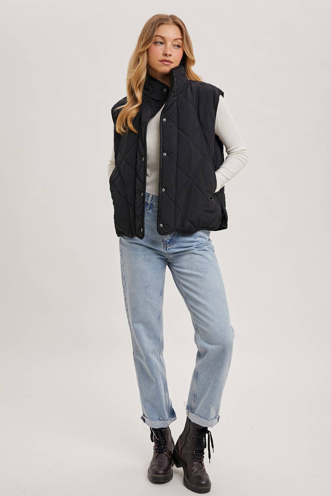 Black Button Down Quilted Vest