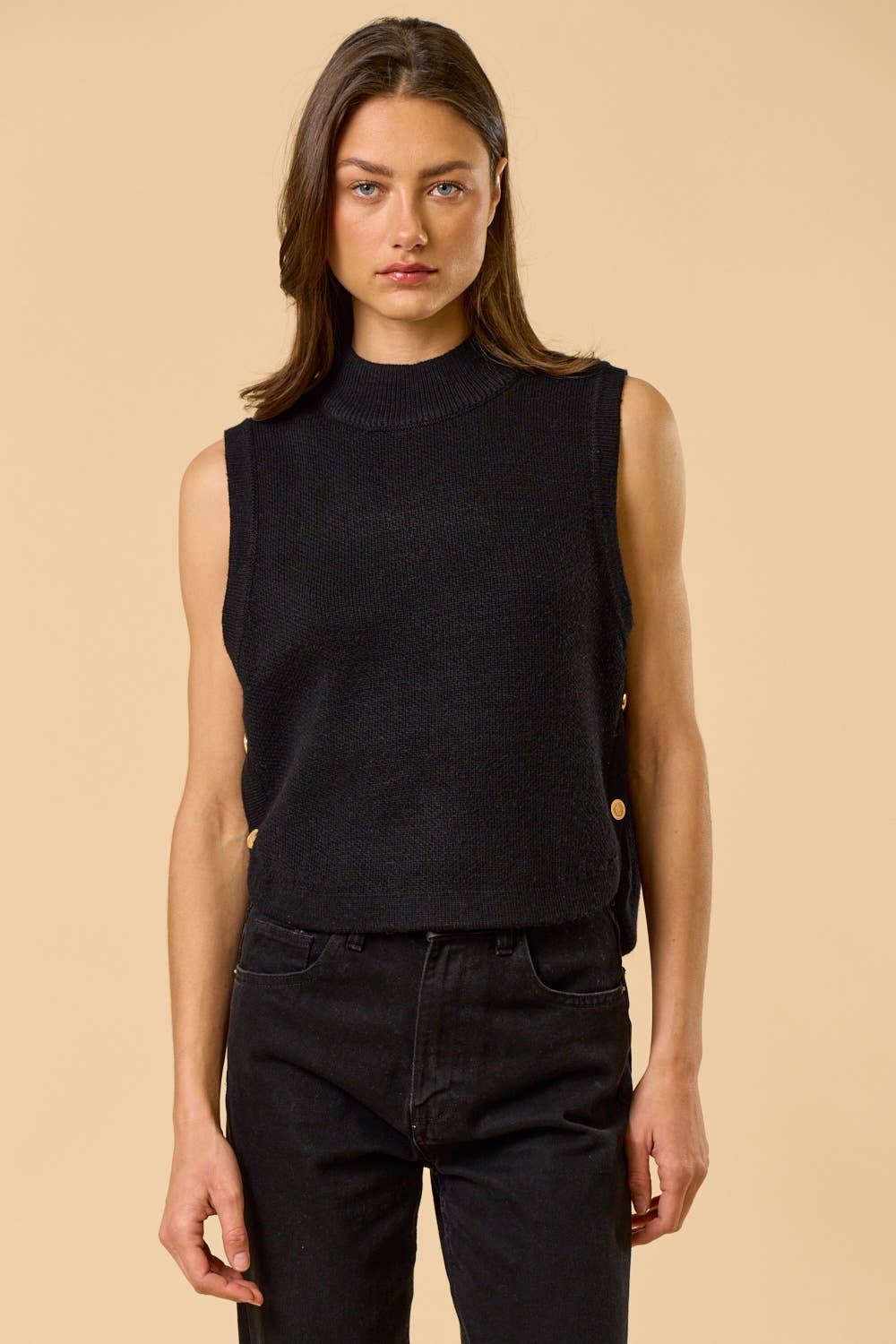 Black Mock Neck Sleeveless Sweater