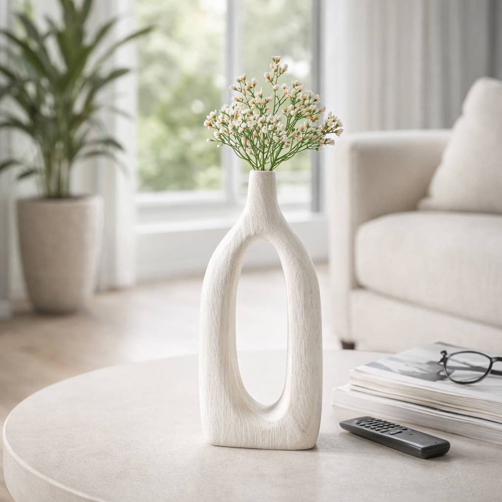 White Paulownia Wood Abstract Cut-Out Vase