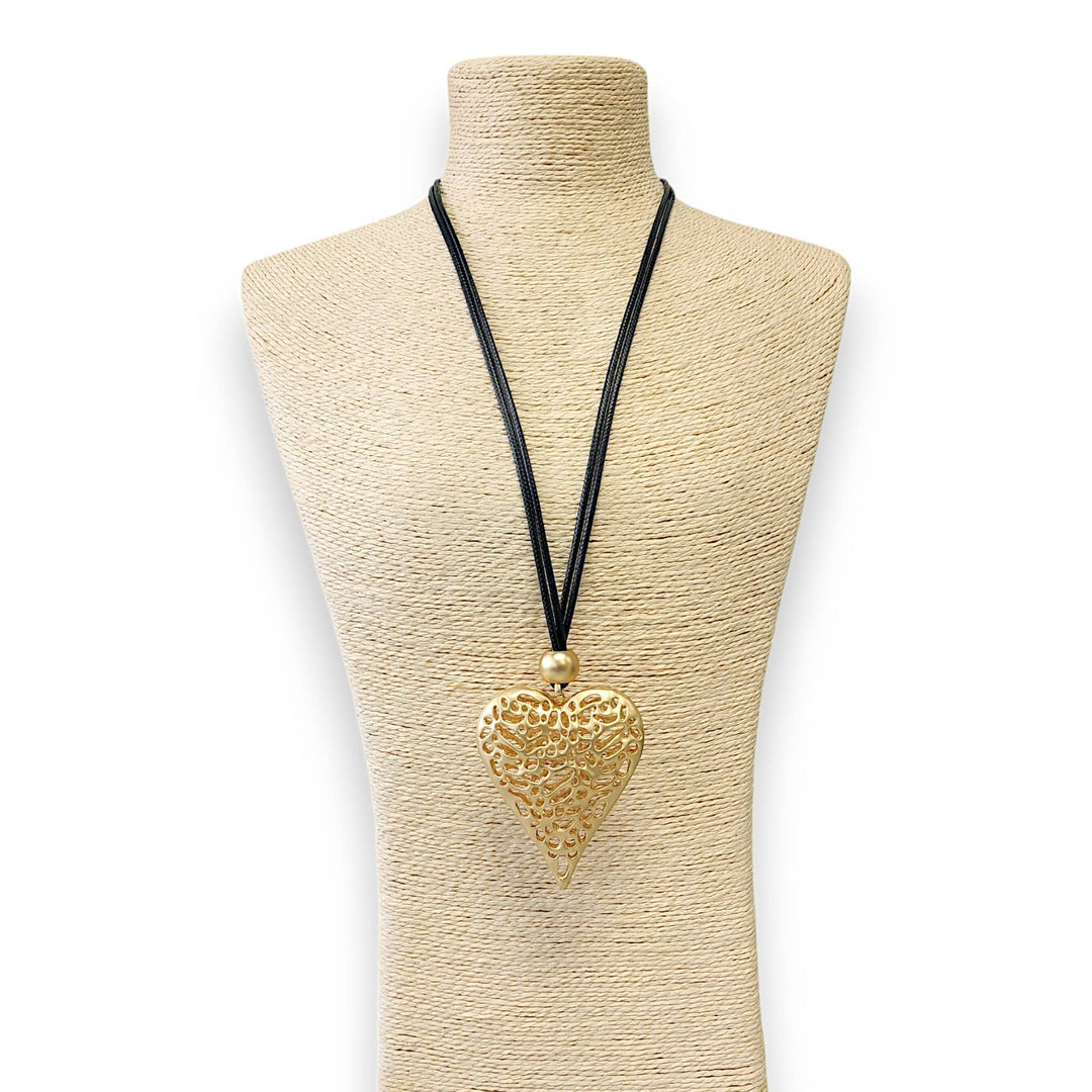 Gold Puffy Heart Pendant Necklace