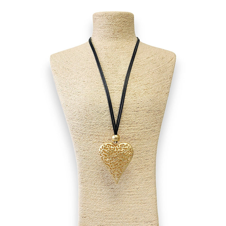 Gold Puffy Heart Pendant Necklace