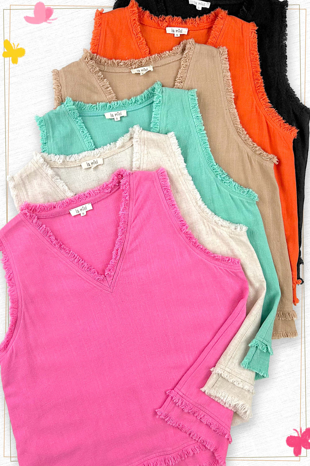 Soft Washed Gauze Cut Edge Sleeveless V-neck Top