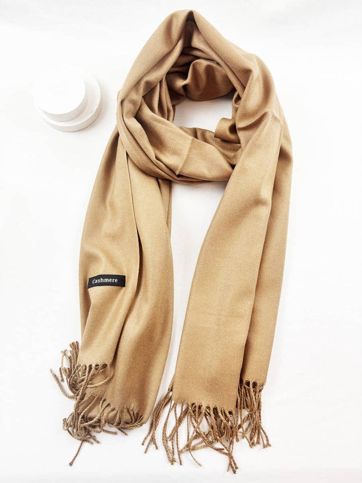 Red Solid Cashmere Scarf With Tassel