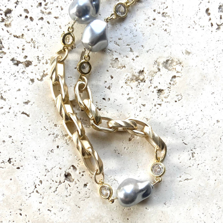 Modern vintage gray porcelain necklace