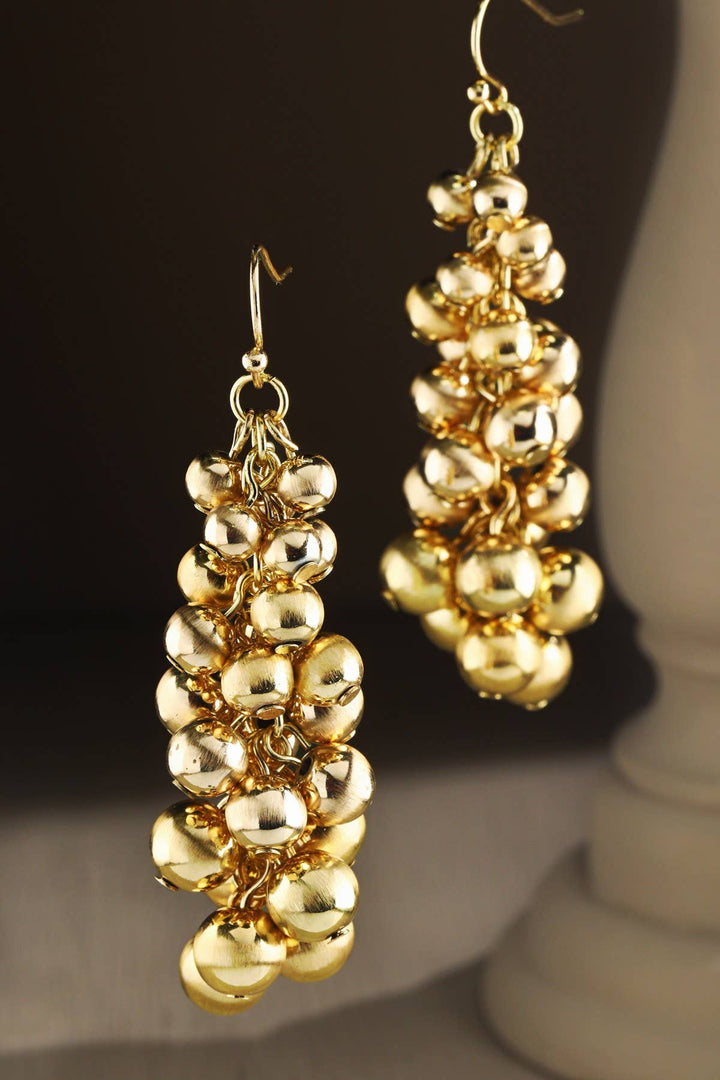 Gold Metal Bead Drop Earrings