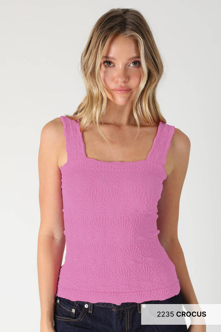 White Lace Textured Square Tank Top