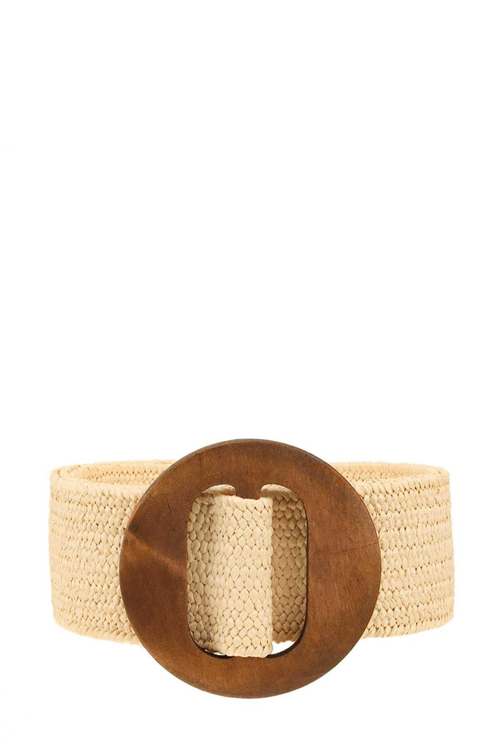 Wood Buckle Elastic Straw Belt