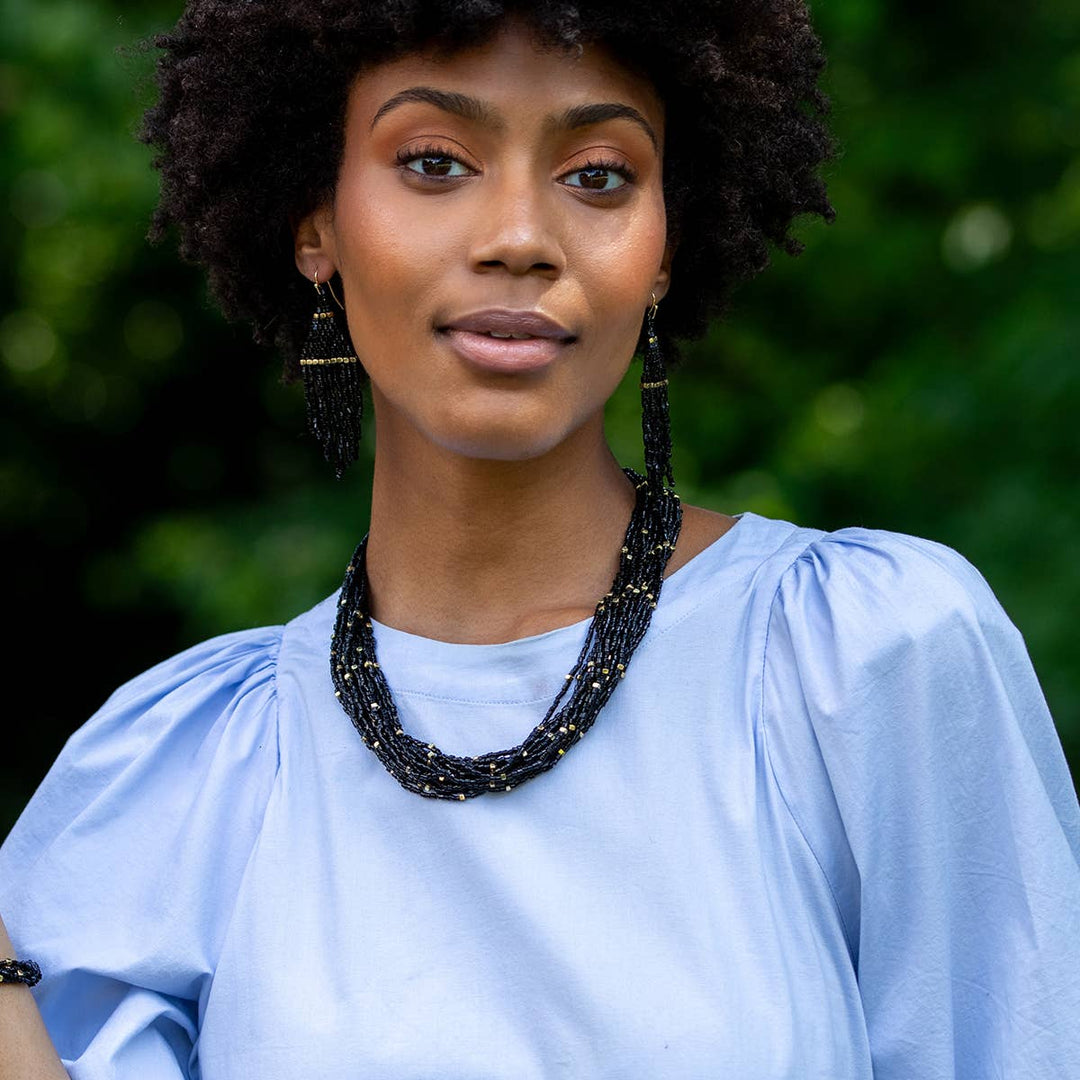 Beaded Multi-Strand Bib Necklace