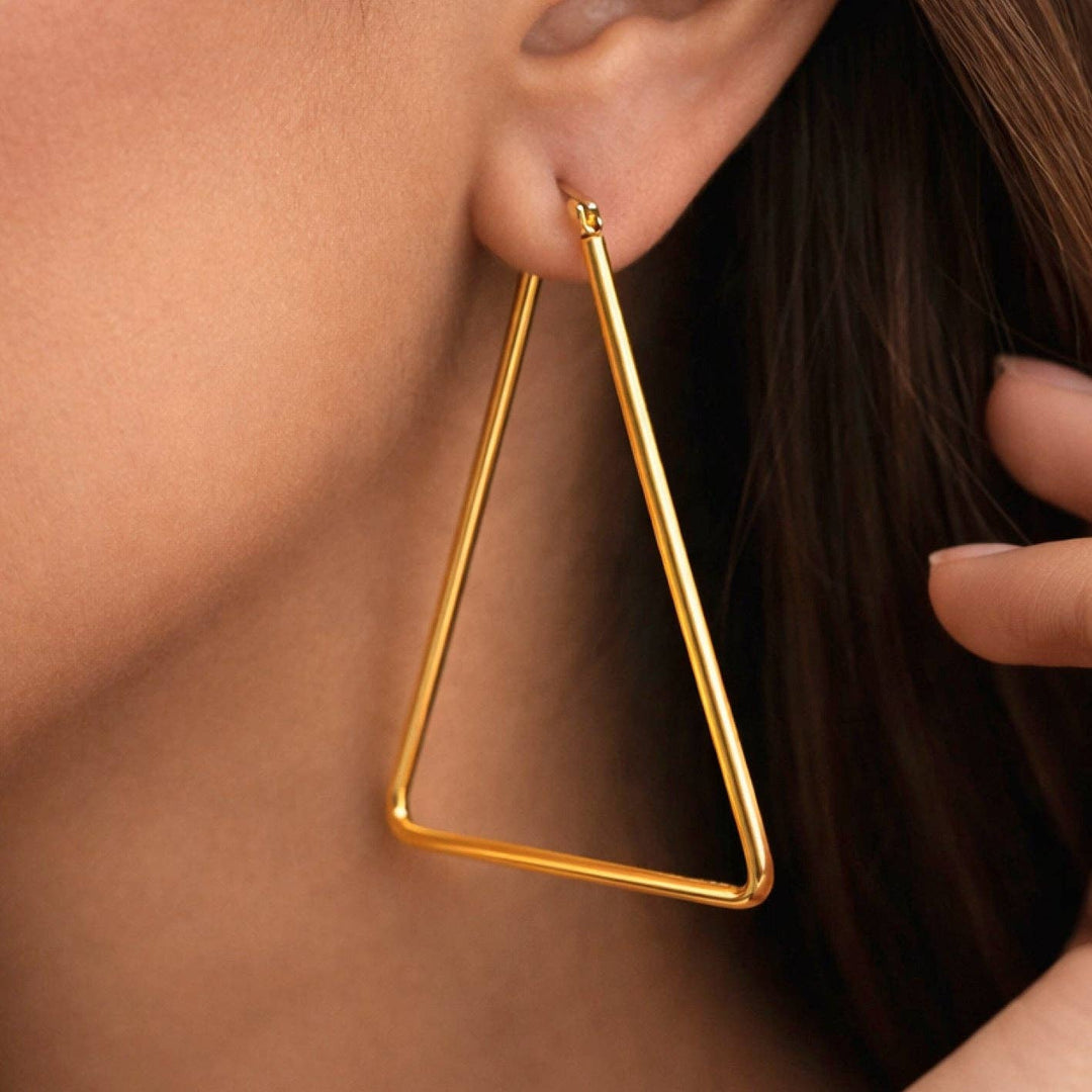Triangle 18K Gold Plated Waterproof Stainless Steel Hoop Earrings