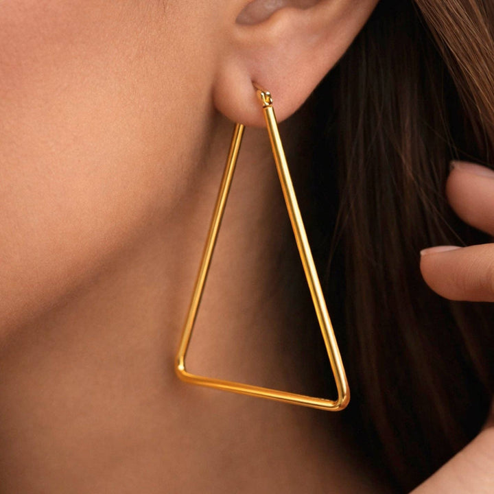 Triangle 18K Gold Plated Waterproof Stainless Steel Hoop Earrings