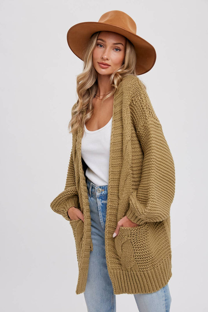 Chunky Cable knit Cardigan-Chocolate