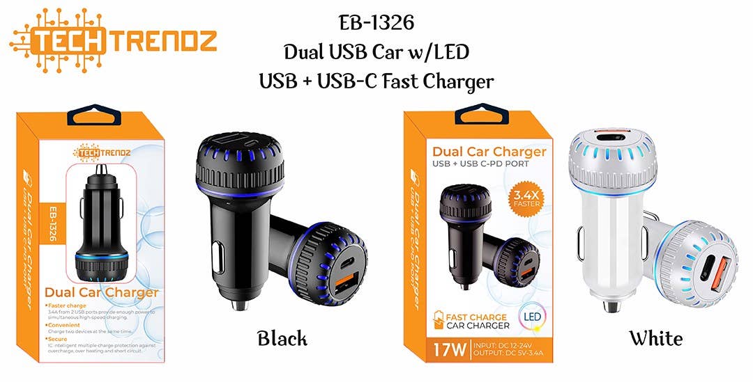 USB + USB-C Fast Charger for Cars