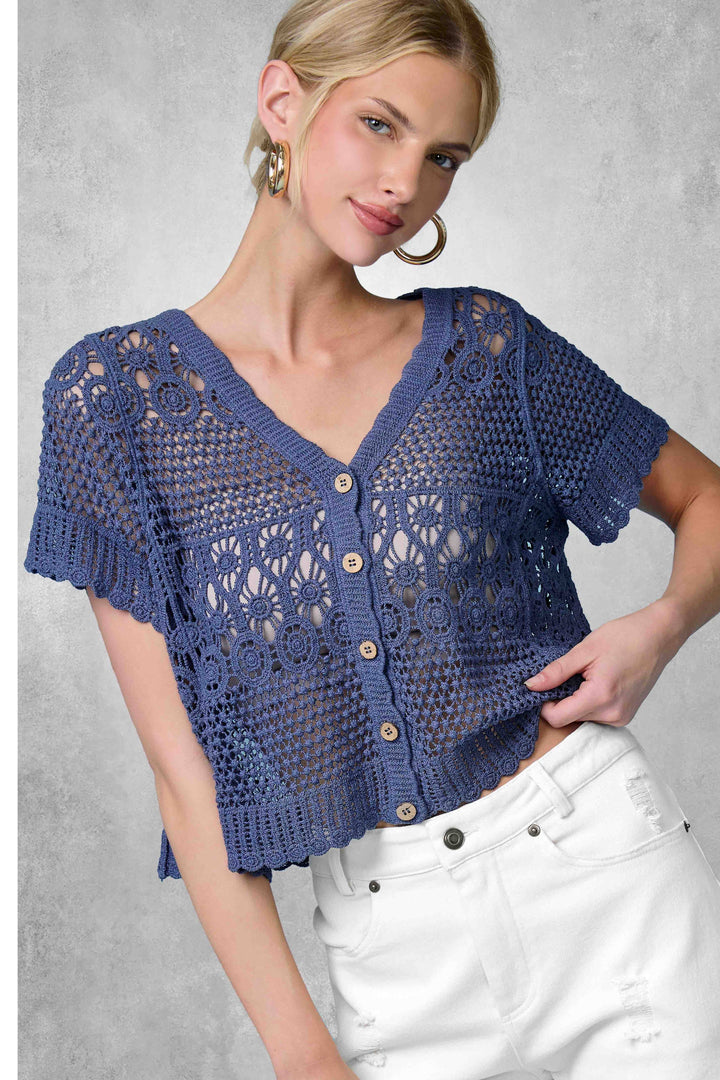 Crochet Scallop Edge Button Down Cardigan