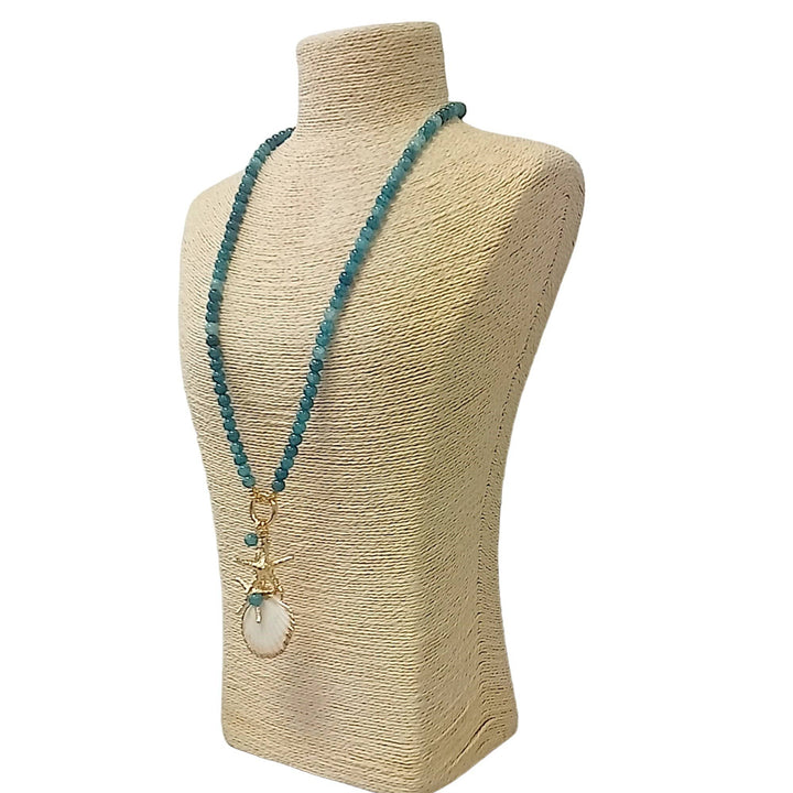 Blue Bead Long Necklace with Shell Design