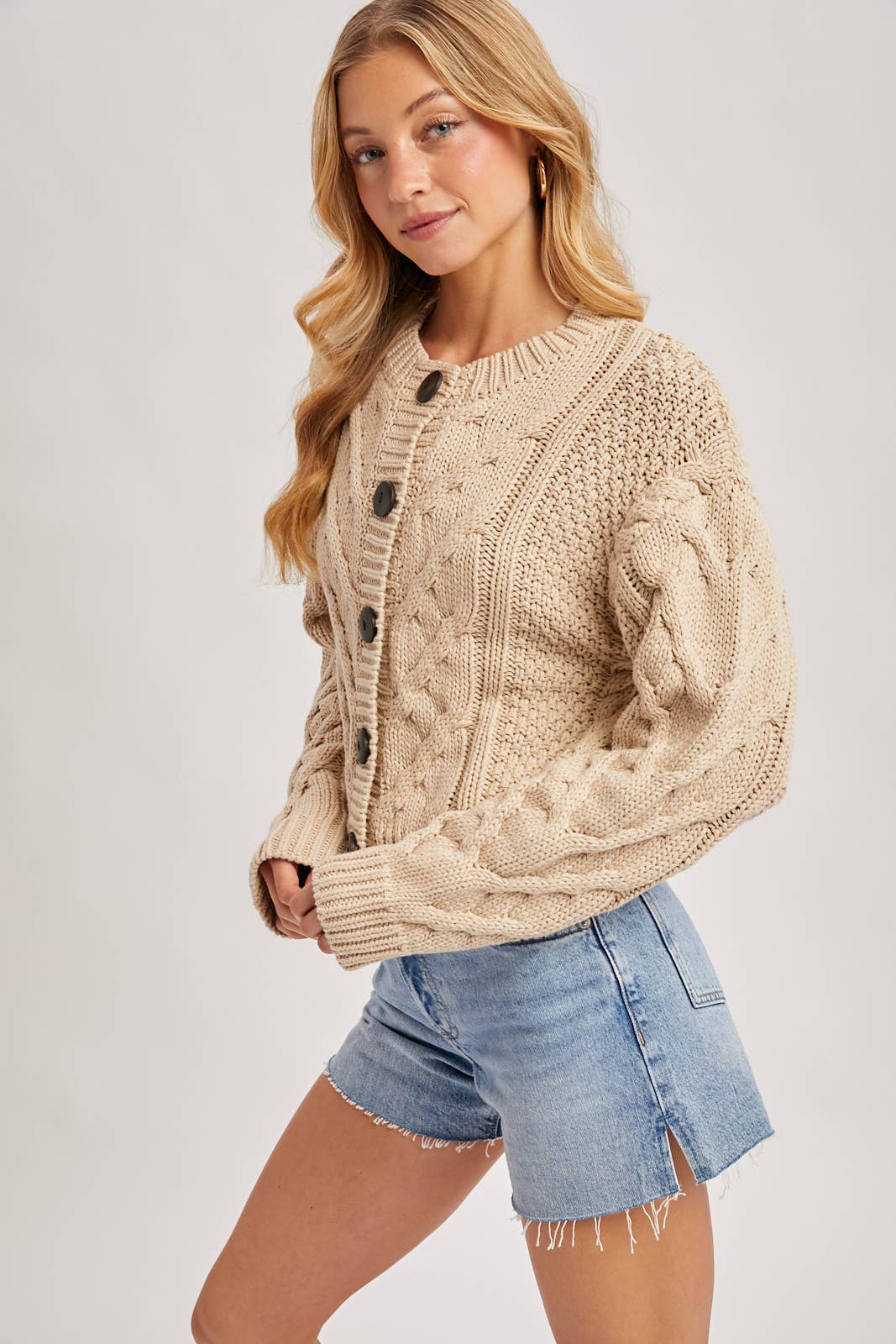 Button Front Cardigan Sand