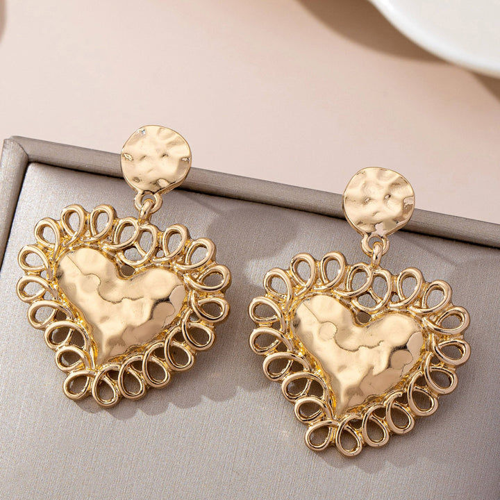 Hammered Heart Drop Earrings