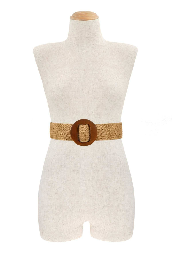 Wood Buckle Elastic Straw Belt