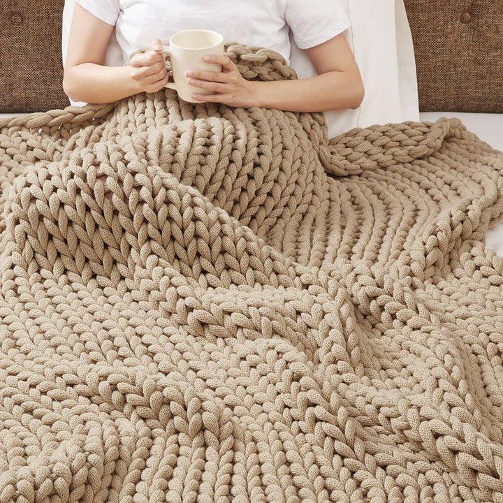 Sand Color Handmade Chunky Double Knit Throw
