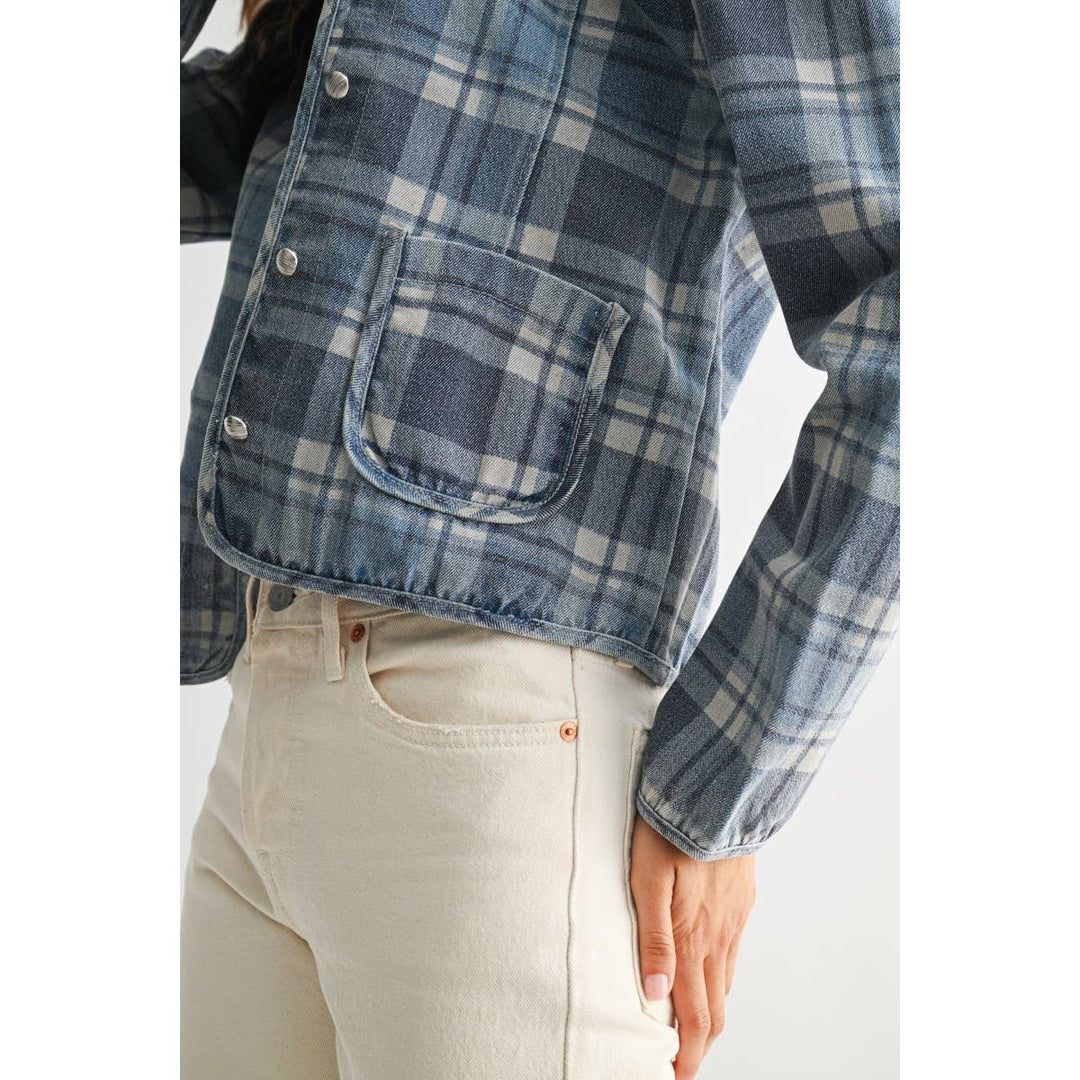 Blue Denim Plaid Button-Front Jacket