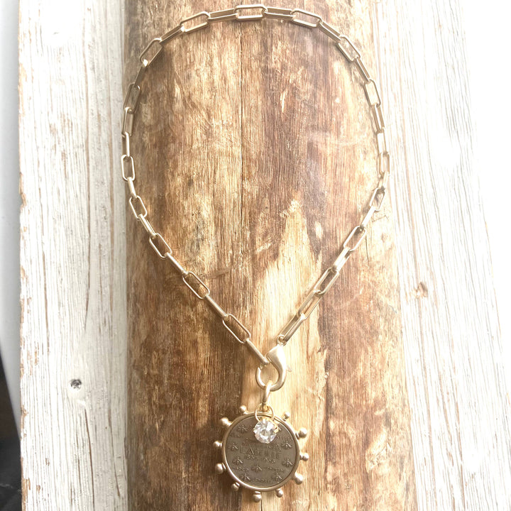 Matte Gold French Bee Coin Medallion Necklace