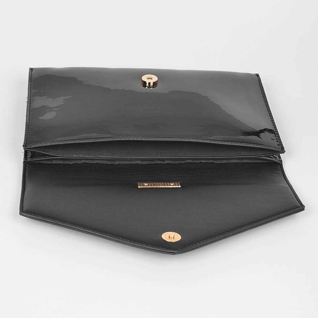 Enamel Faux Leather Metal Handle Flap Clutch