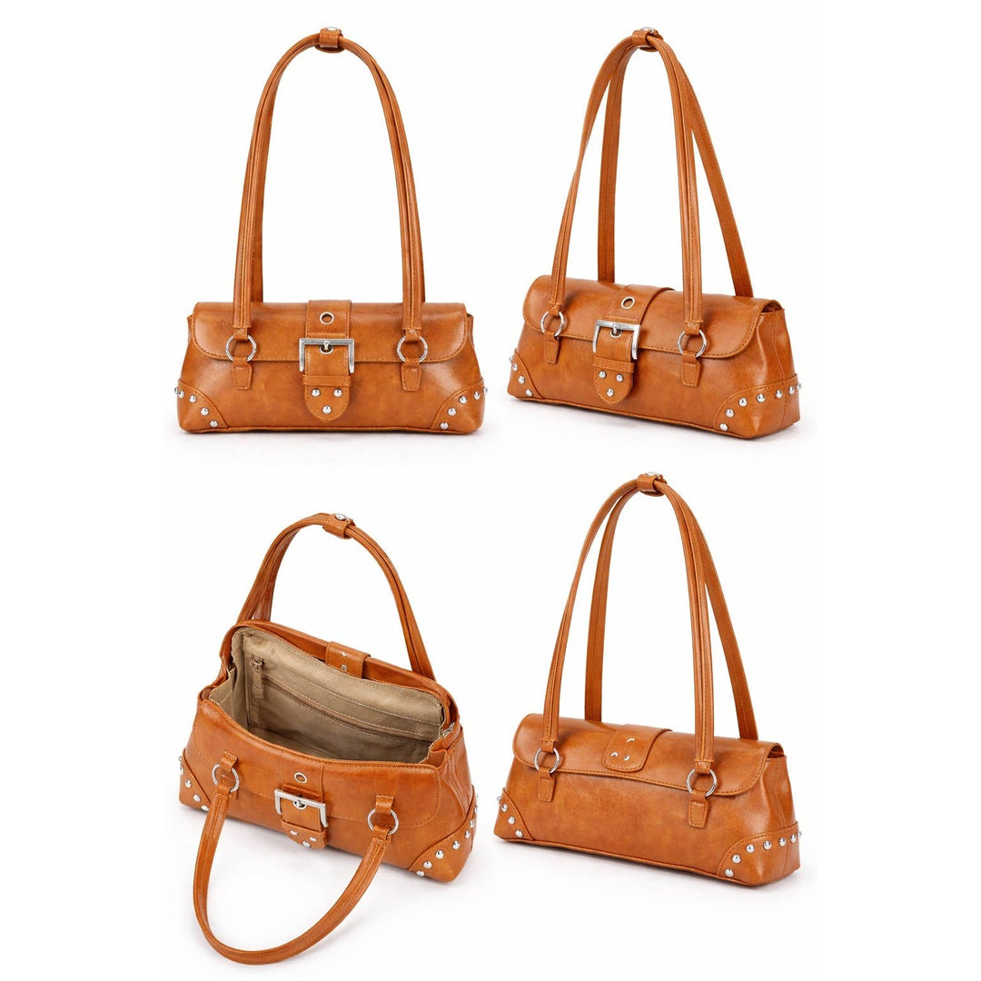 Khaki Faux Leather Shoulder Bag