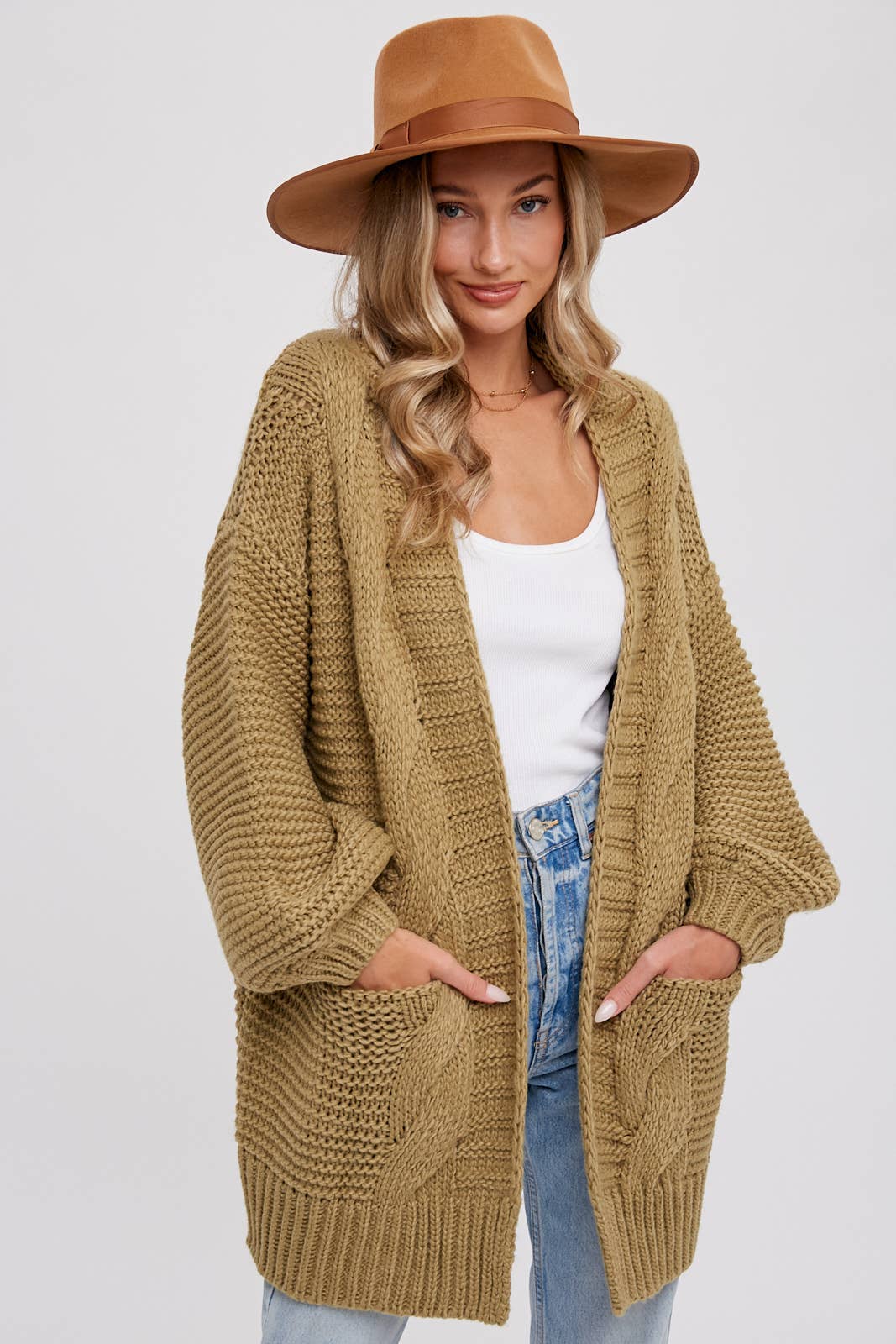 Chunky Cable knit Cardigan-Chocolate